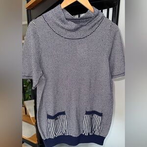 Moth Anthropologie Navy White Stripe Margate Mock Neck Pocket Tunic NWT Large
